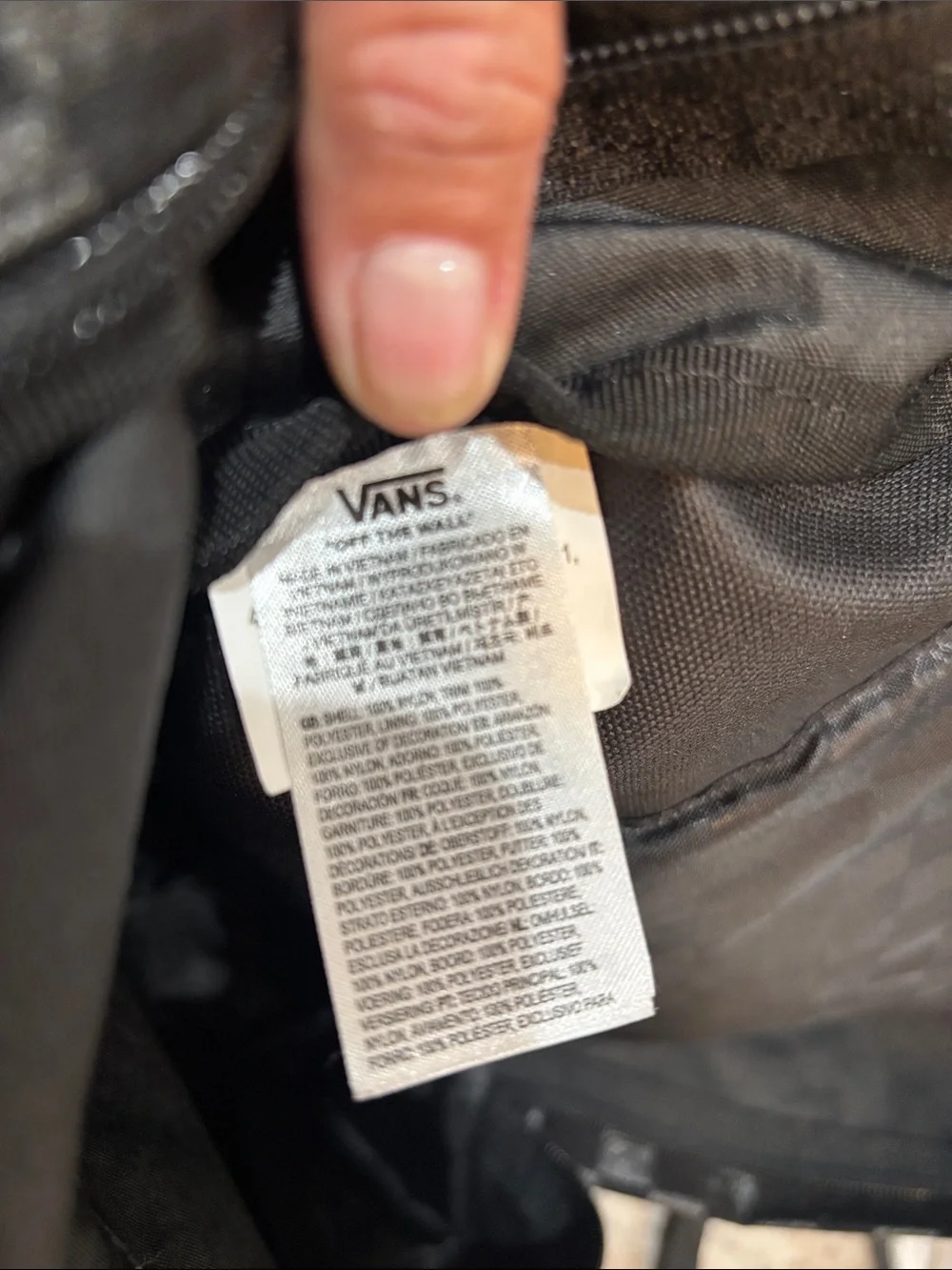 Vans Black Backpack with White Snake Crest and Checker Trim